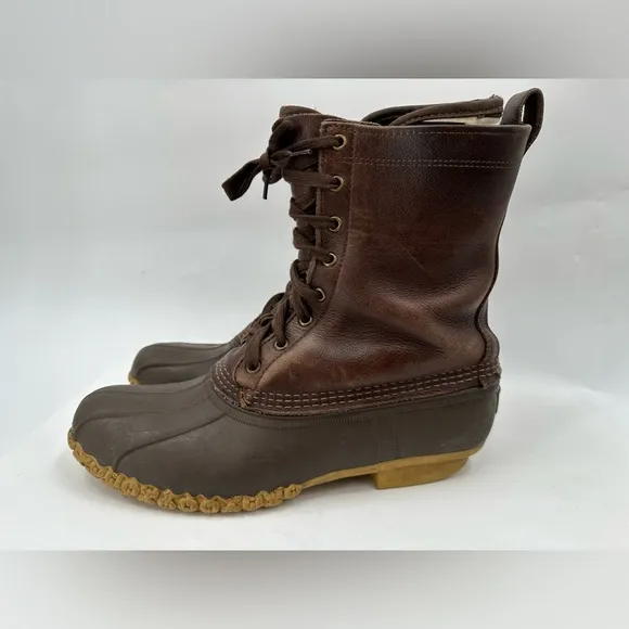 LL Bean Maine Hunting Shoe 8&quot; Duck Boot Gore Tex Sock Liner Men's 10 F M Brown