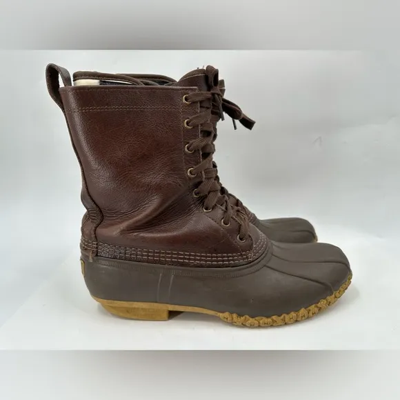 LL Bean Maine Hunting Shoe 8&quot; Duck Boot Gore Tex Sock Liner Men's 10 F M Brown