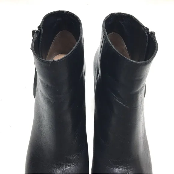 Loeffler Randall Ana-Va Block Heels Side Zip Leather Ankle Boots Black Size 6.5