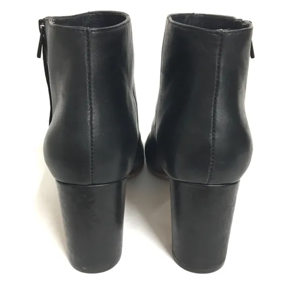 Loeffler Randall Ana-Va Block Heels Side Zip Leather Ankle Boots Black Size 6.5