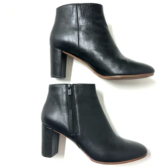 Loeffler Randall Ana-Va Block Heels Side Zip Leather Ankle Boots Black Size 6.5