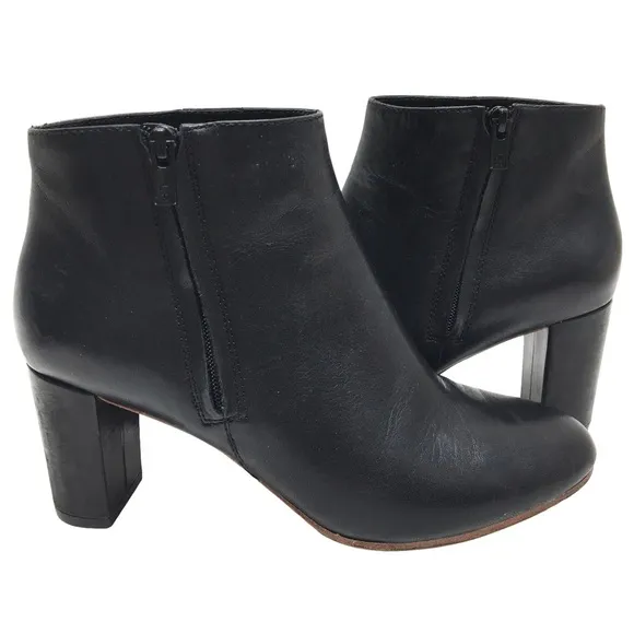 Loeffler Randall Ana-Va Block Heels Side Zip Leather Ankle Boots Black Size 6.5