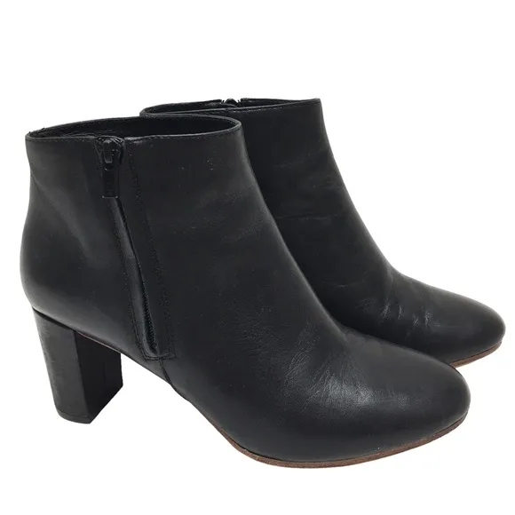 Loeffler Randall Ana-Va Block Heels Side Zip Leather Ankle Boots Black Size 6.5