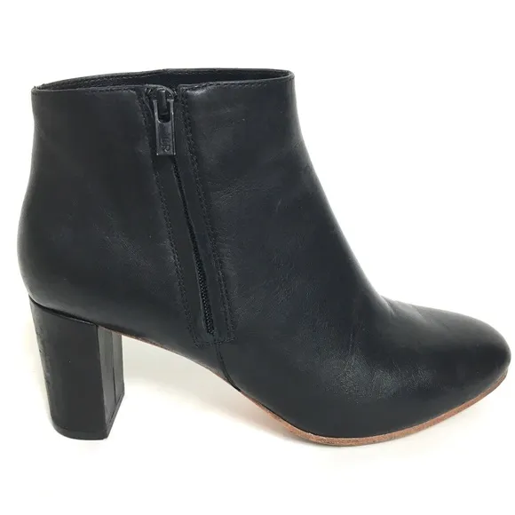 Loeffler Randall Ana-Va Block Heels Side Zip Leather Ankle Boots Black Size 6.5