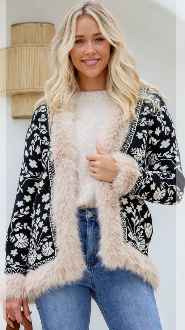 Lombard Fur Trim Jacket Black