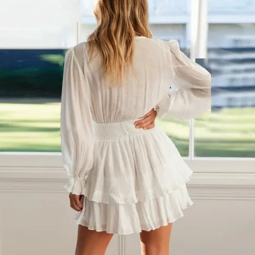Long Sleeve Tier Tie Mini Dress