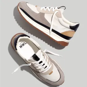 Madewell Mens Kickoff Trainer Sneakers in (Re)sourced Canvas and Suede Moon Rock