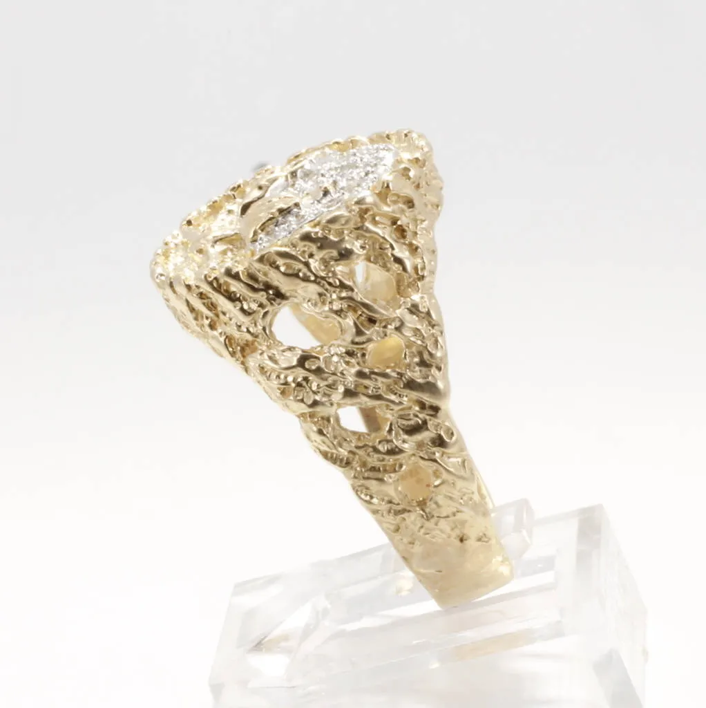 Mans Cotton Boll Diamond 14kt Gold Ring