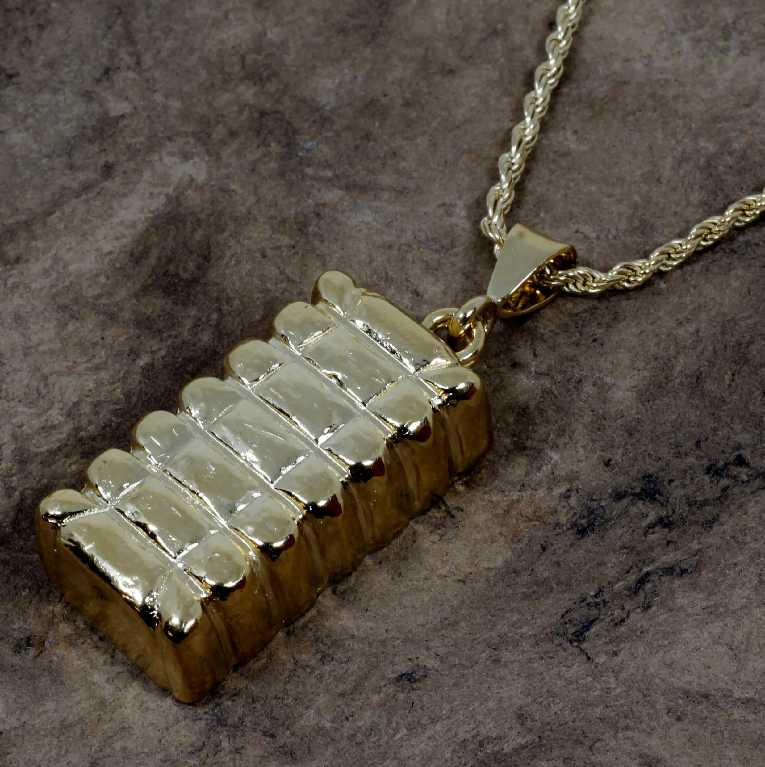 Mans Large Gold Cotton Bale Necklace with Rope Chain for him