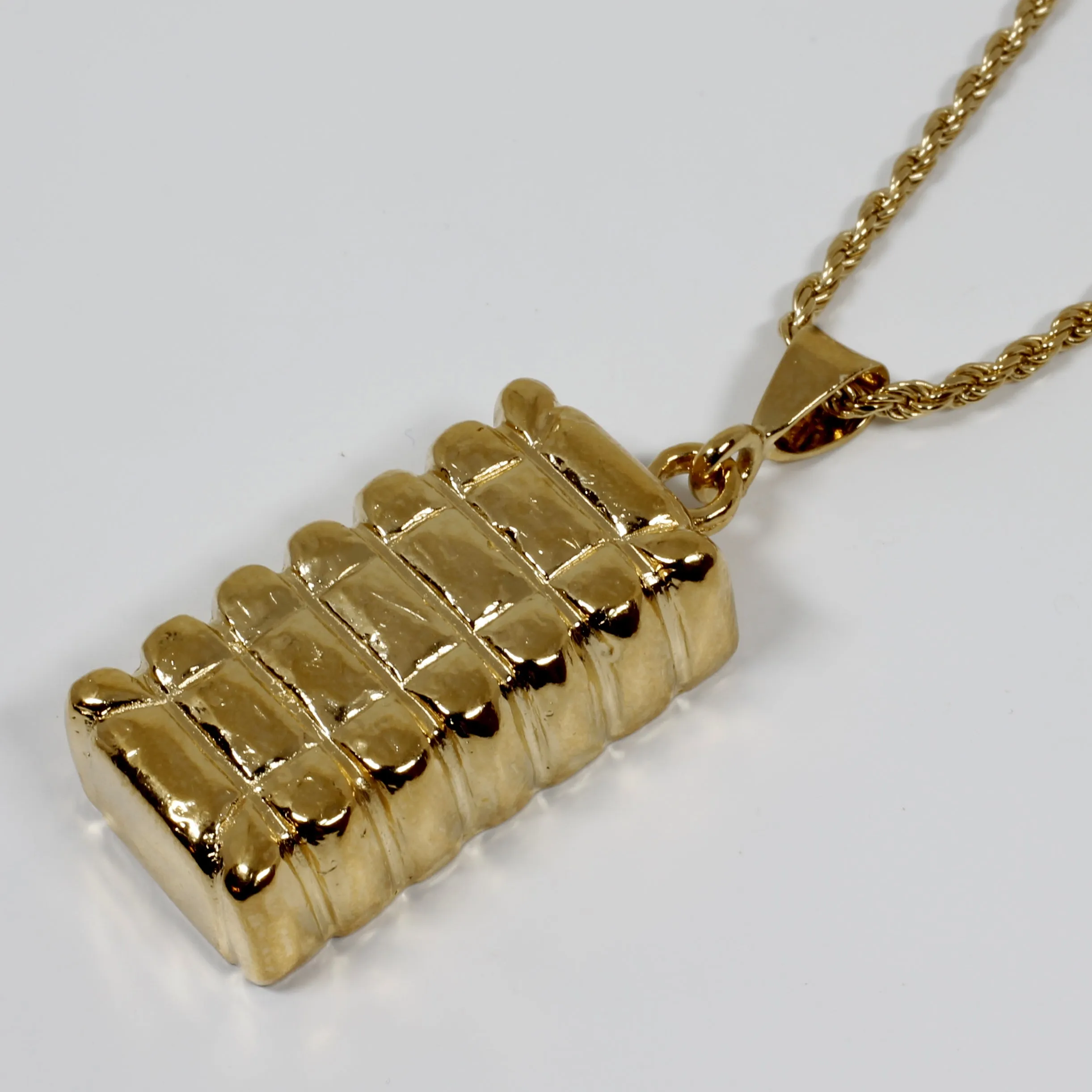 Mans Large Gold Cotton Bale Necklace with Rope Chain for him