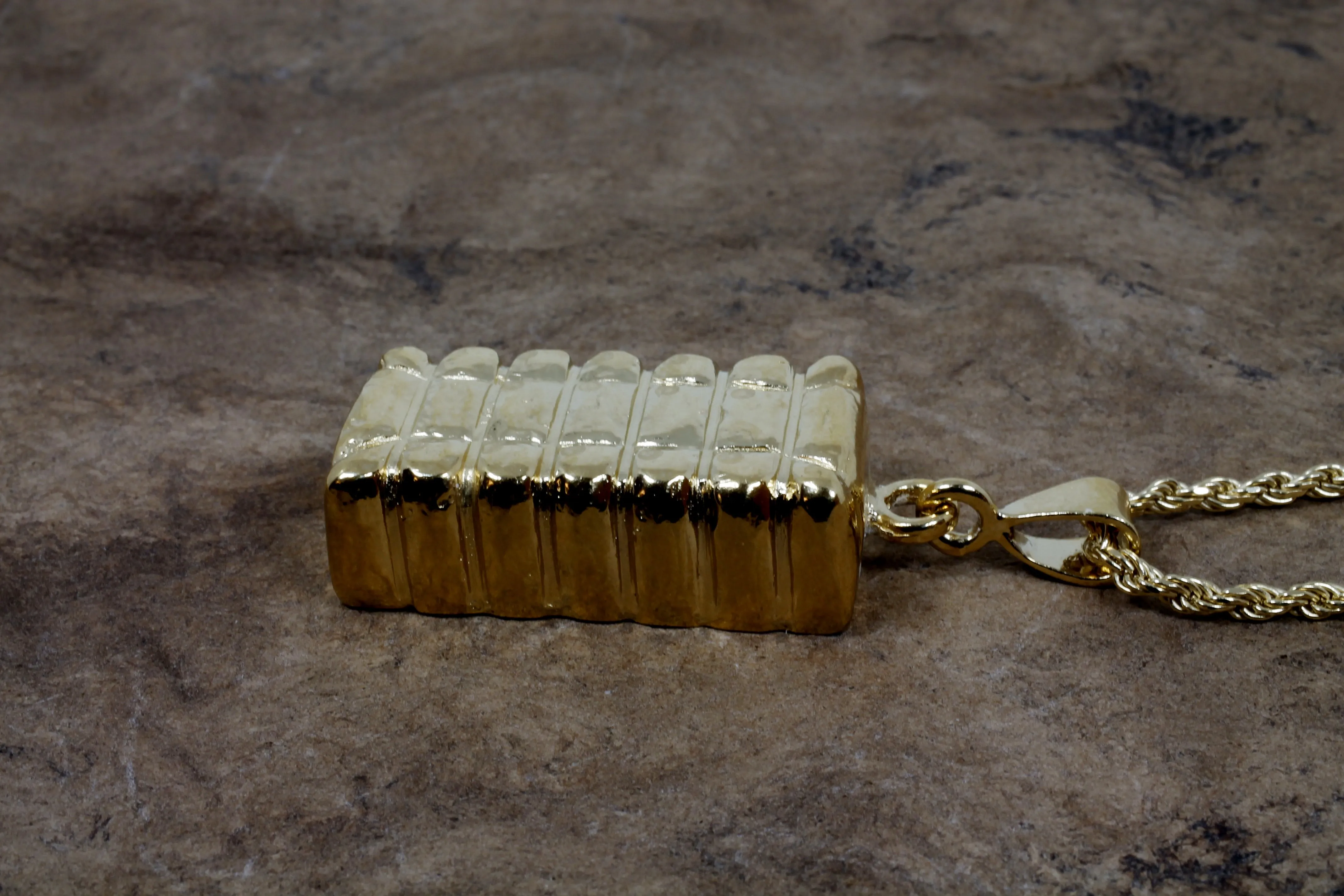 Mans Large Gold Cotton Bale Necklace with Rope Chain for him