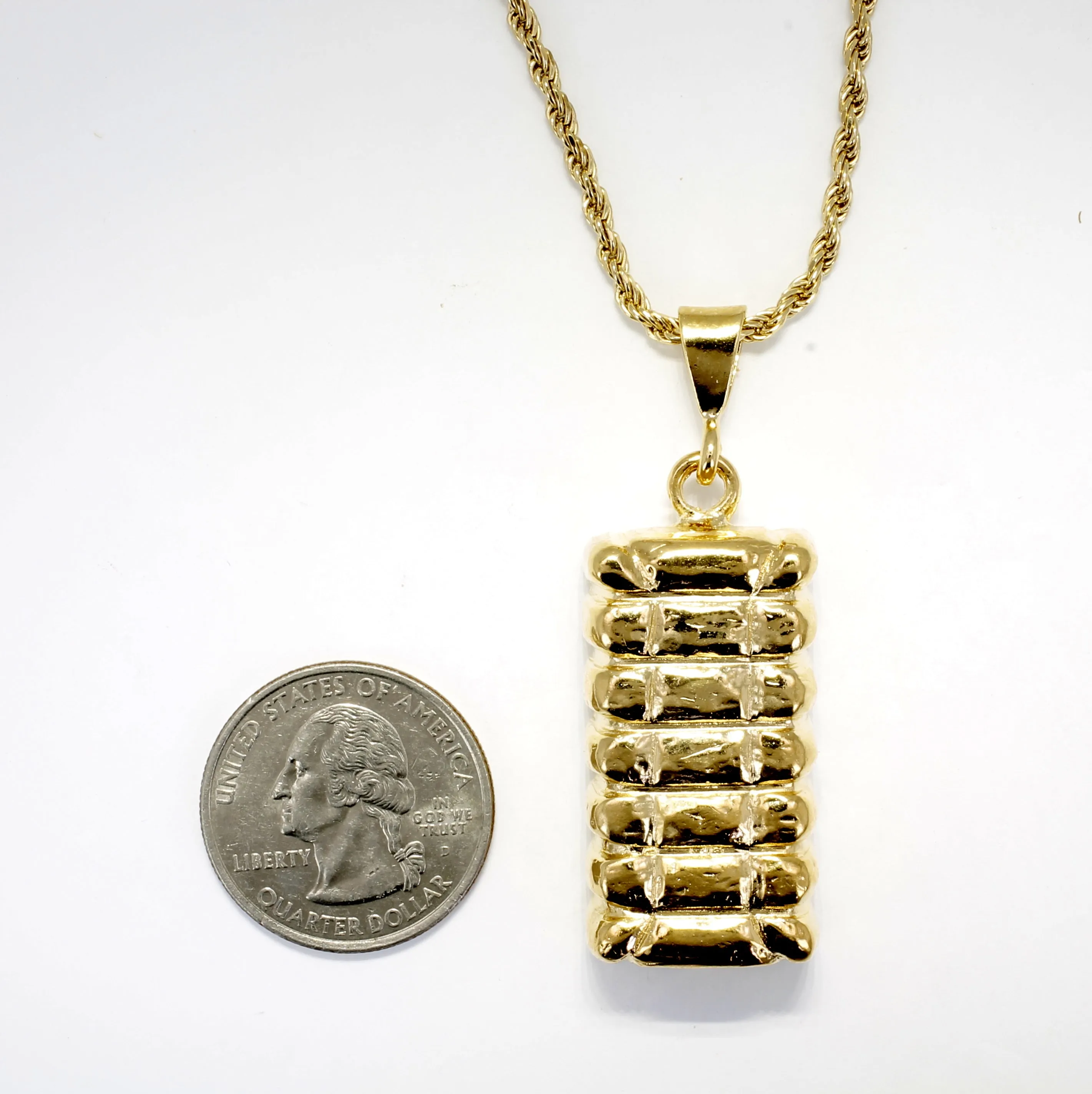 Mans Large Gold Cotton Bale Necklace with Rope Chain for him