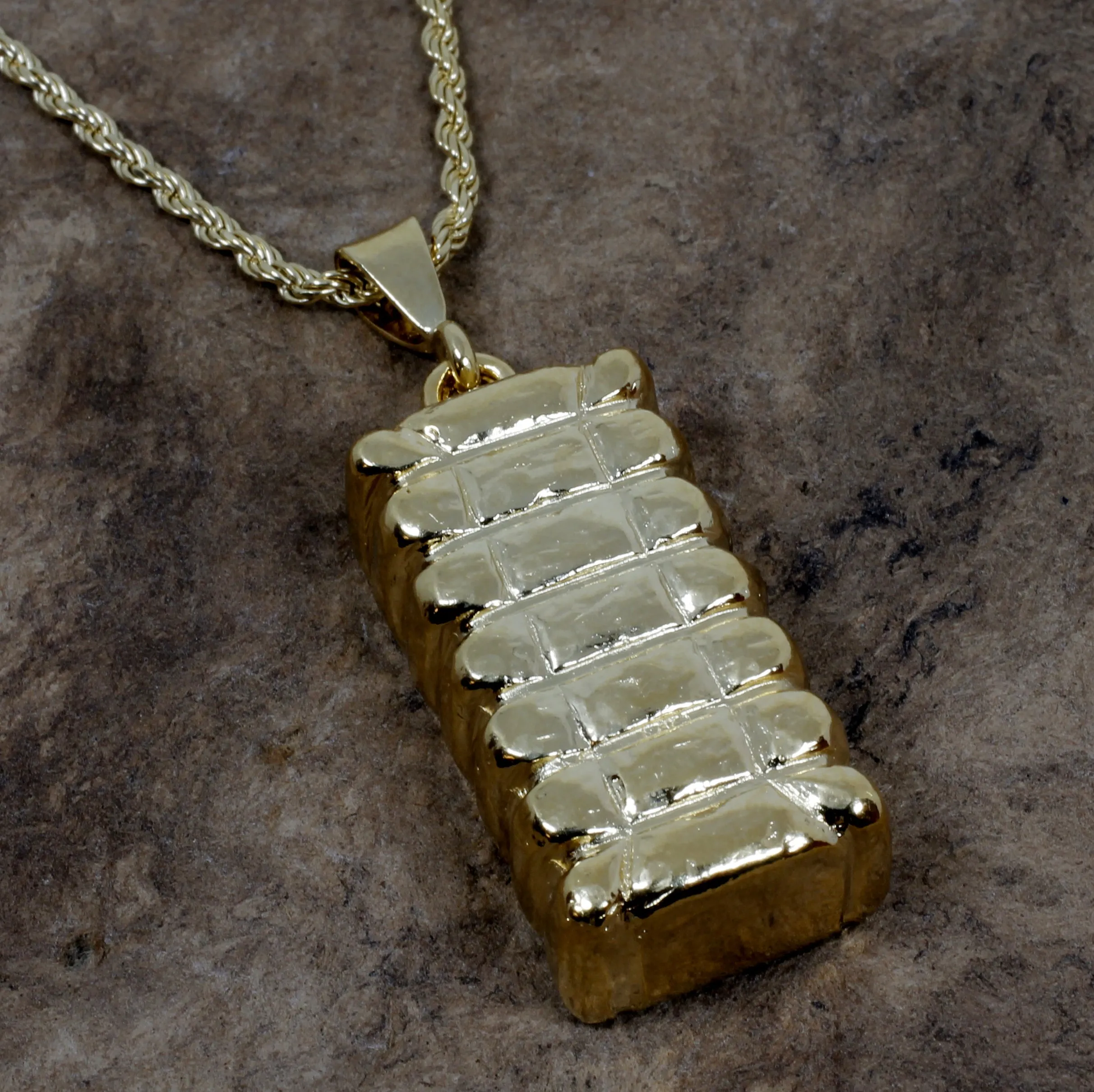 Mans Large Gold Cotton Bale Necklace with Rope Chain for him
