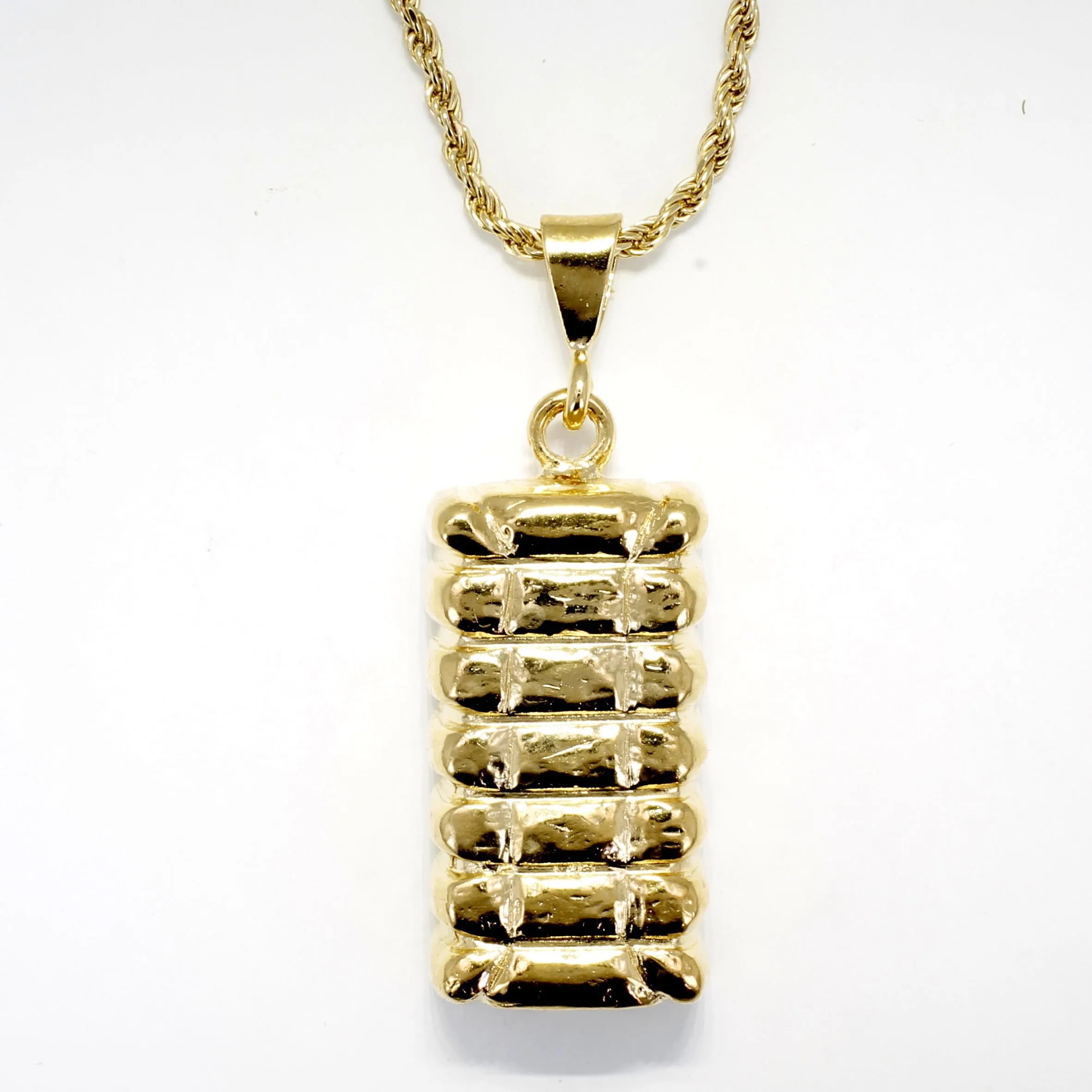 Mans Large Gold Cotton Bale Necklace with Rope Chain for him