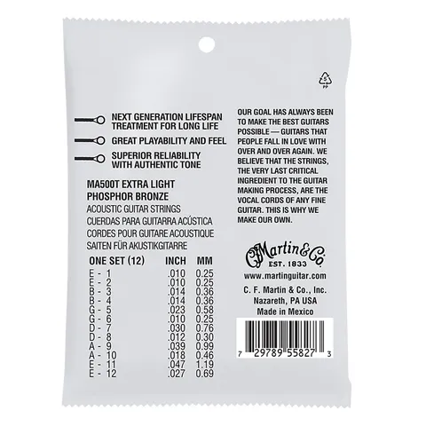 MARTIN MA500T EXTRA LIGHT 10 - 47 PHOSPHOR BRONZE AUTHENTIC ACOUSTIC LIFESPAN® 2.0 GUITAR STRINGS0