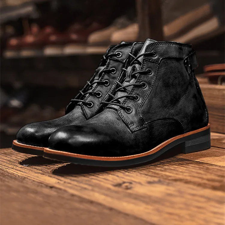 Mens Brogue Leather Look Boots