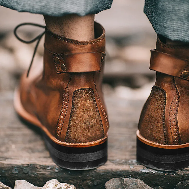 Mens Brogue Leather Look Boots