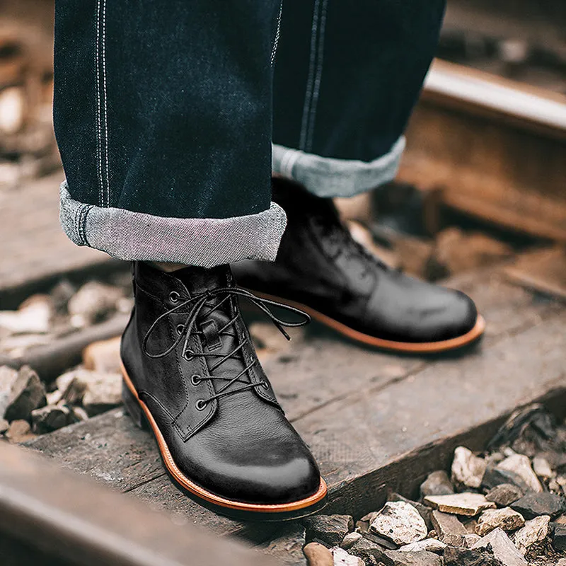 Mens Brogue Leather Look Boots