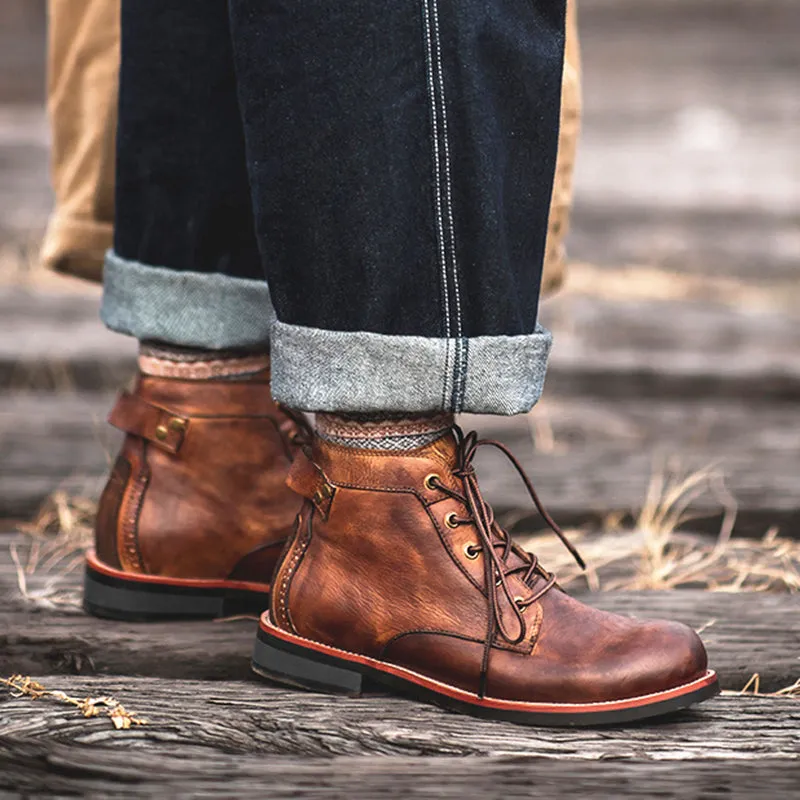 Mens Brogue Leather Look Boots