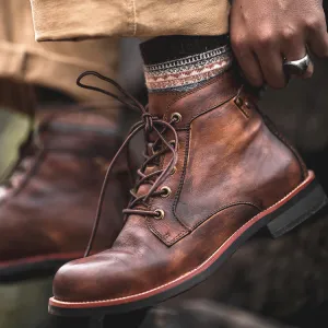 Mens Brogue Leather Look Boots