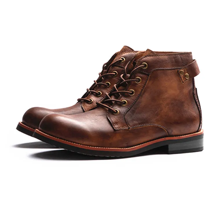 Mens Brogue Leather Look Boots