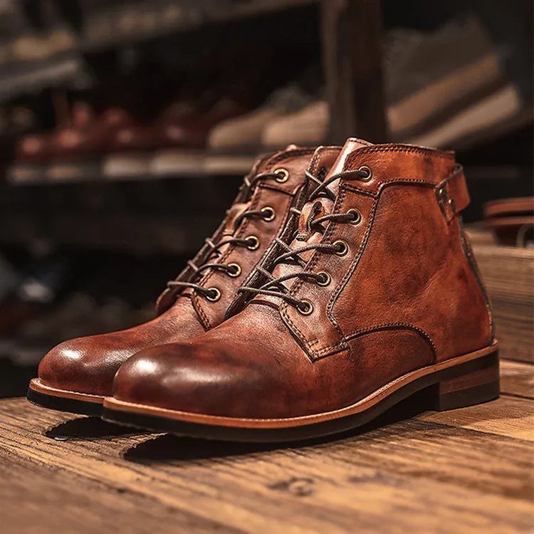 Mens Brogue Leather Look Boots