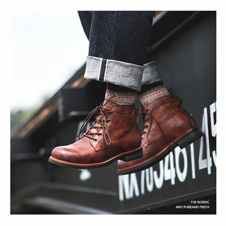Mens Brogue Leather Look Boots