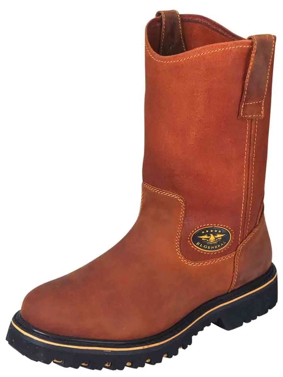 Men's Genuine Leather Pull-On Steel Toe Work Boots 'El General' Honey 31329