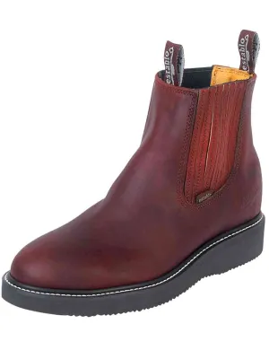 Men's Genuine Leather Soft Toe Pull-On Work Boots 'Establo' Wine Color 24963