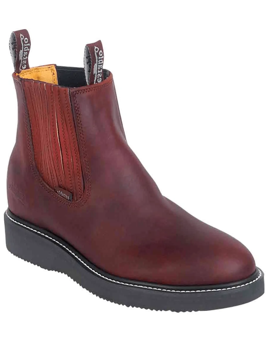 Men's Genuine Leather Soft Toe Pull-On Work Boots 'Establo' Wine Color 24963
