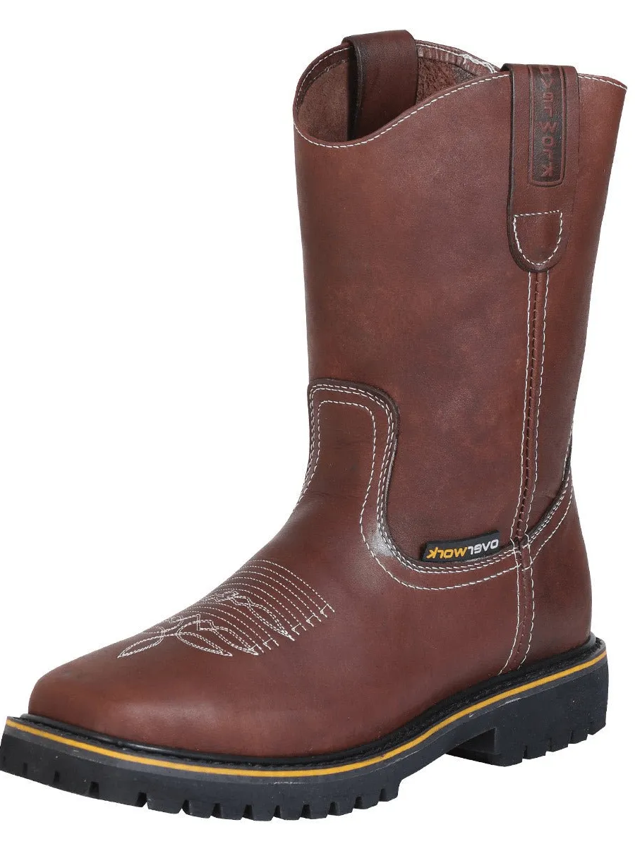 Men's Genuine Leather Western Pull-On Soft Toe Work Boots 'El General' 124708