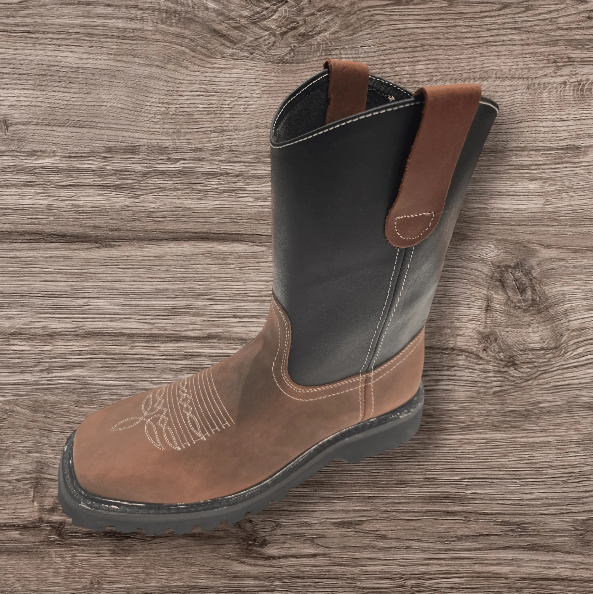 Men's Genuine Leather Western Pull-On Soft Toe Work Boots 'El General' 124708