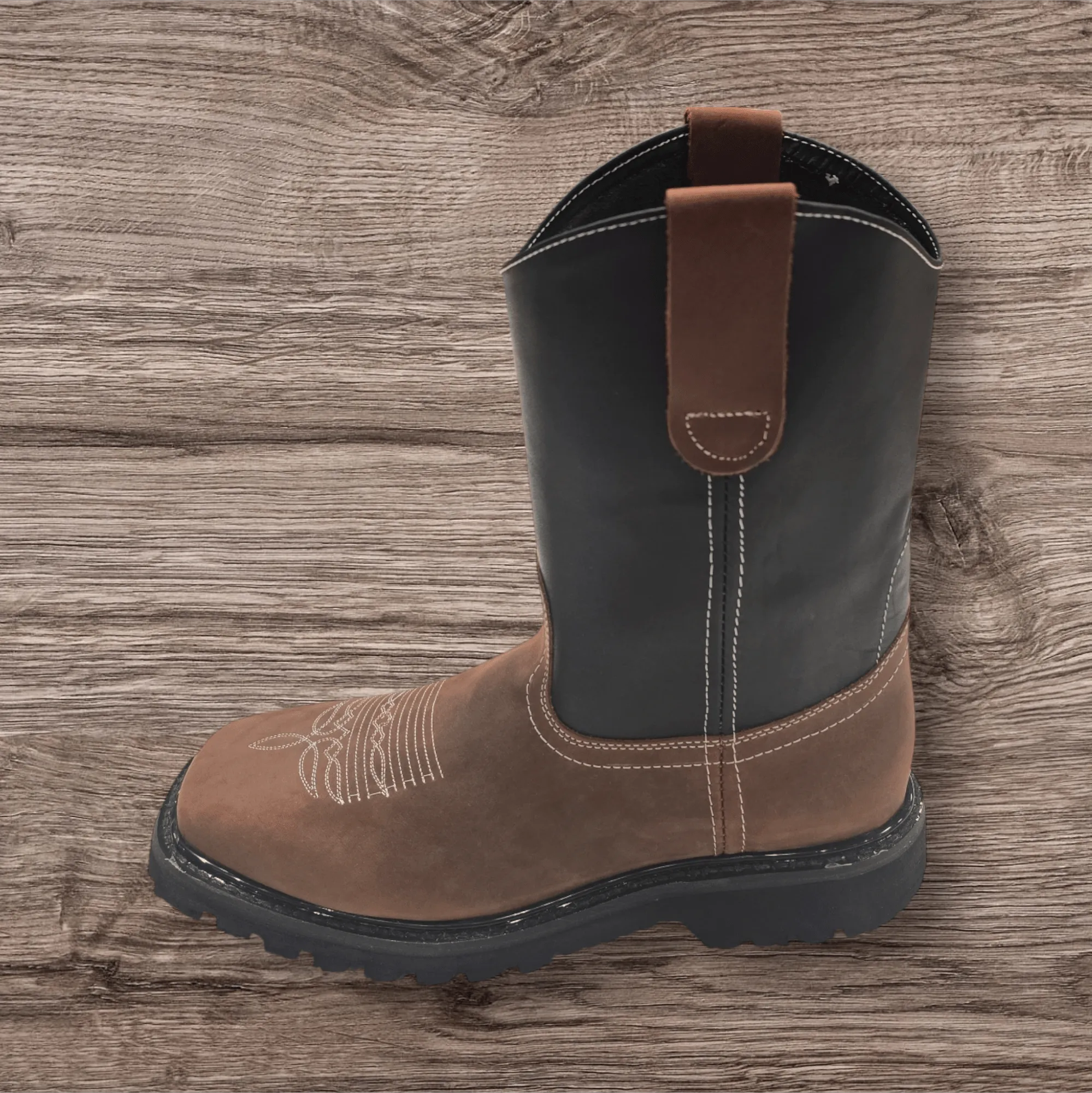 Men's Genuine Leather Western Pull-On Soft Toe Work Boots 'El General' 124708