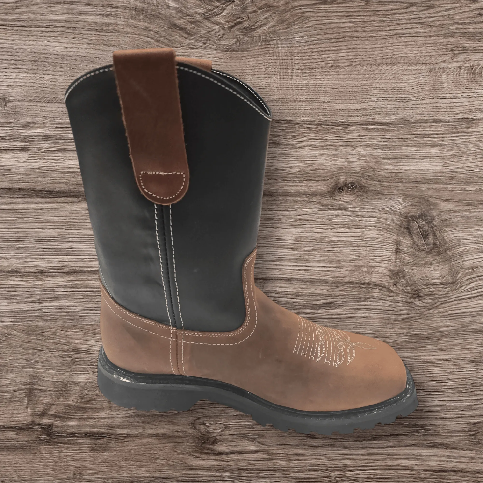 Men's Genuine Leather Western Pull-On Soft Toe Work Boots 'El General' 124708