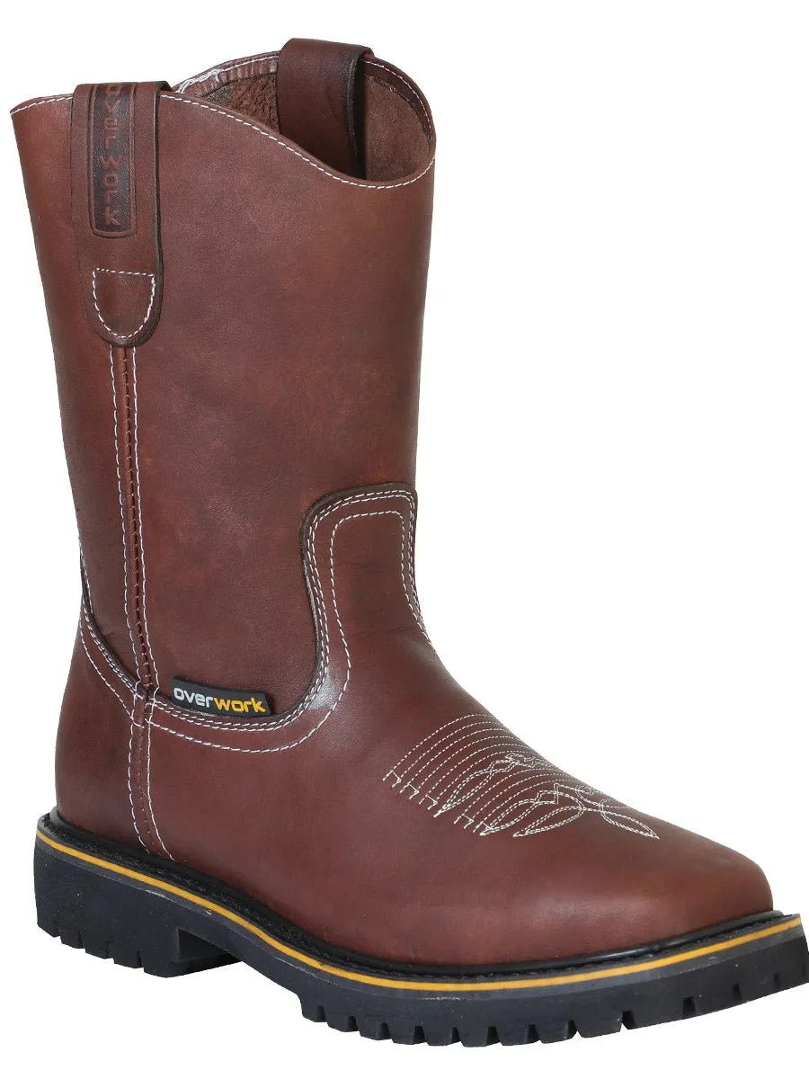 Men's Genuine Leather Western Pull-On Soft Toe Work Boots 'El General' 124708