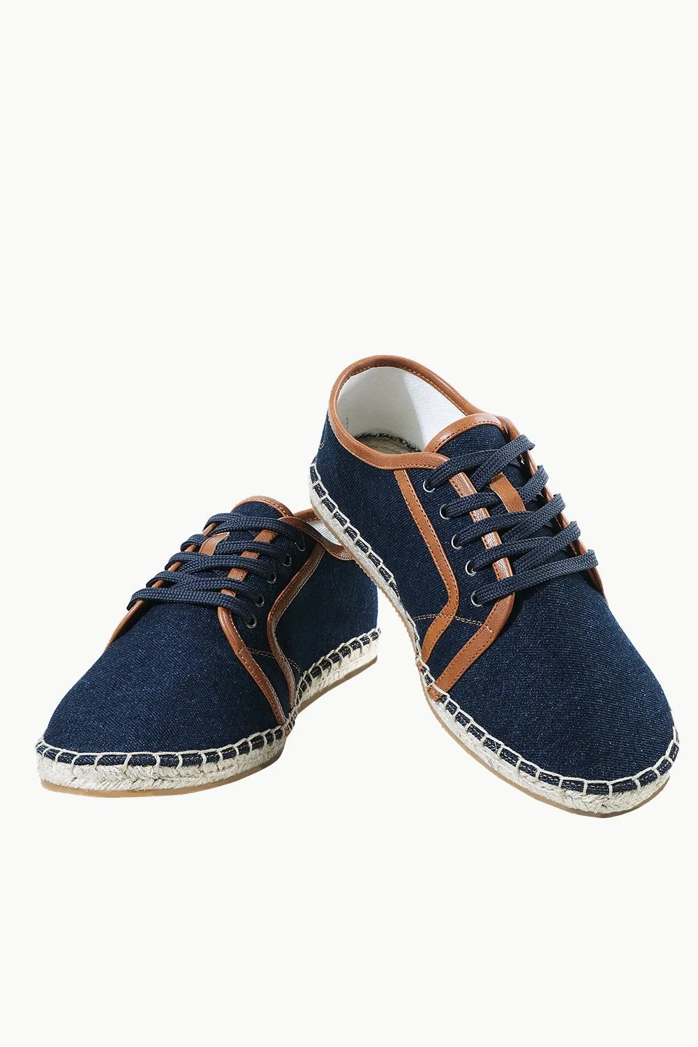 Mens Leather Detailed Denim Espadrilles