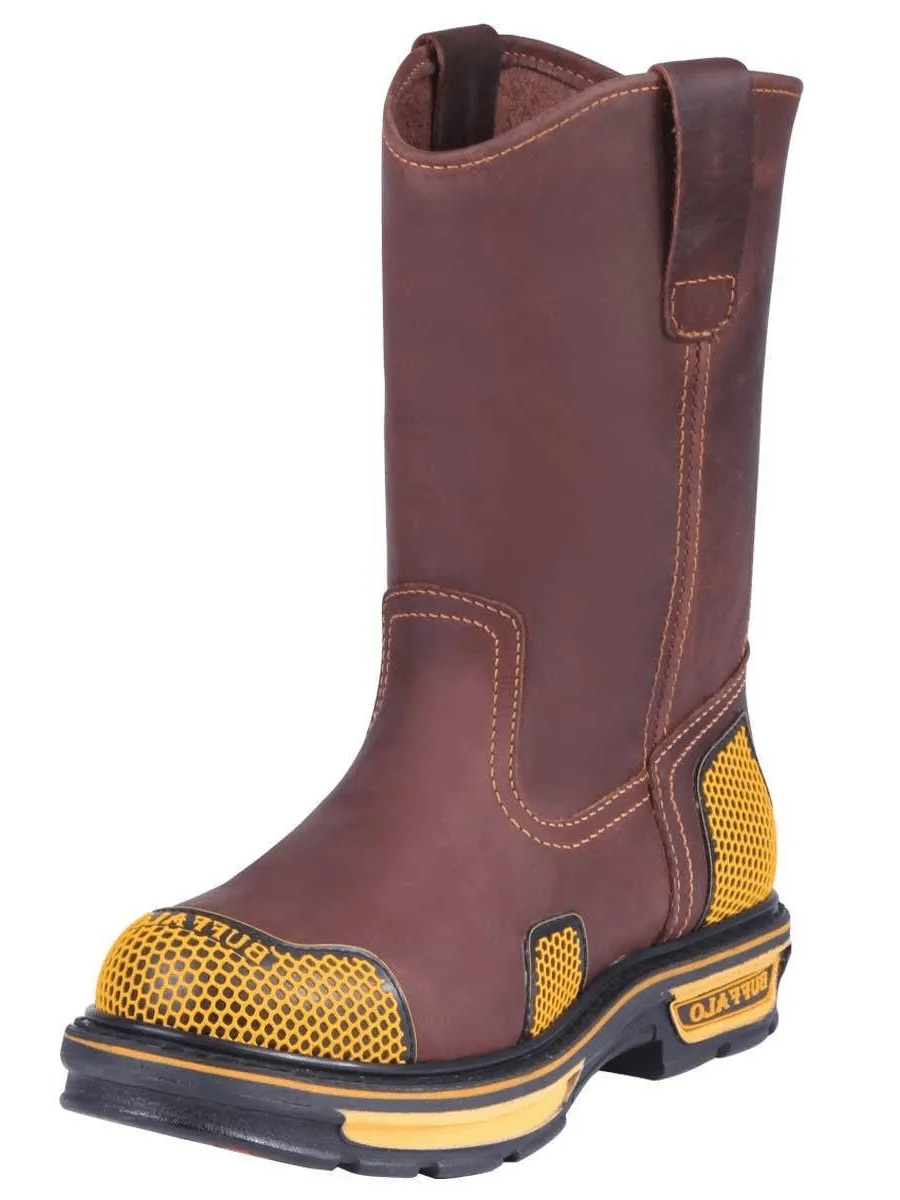 Men's Soft Toe Work Boots 'Buffalo & Bull' Color Coffee Coffee 123031