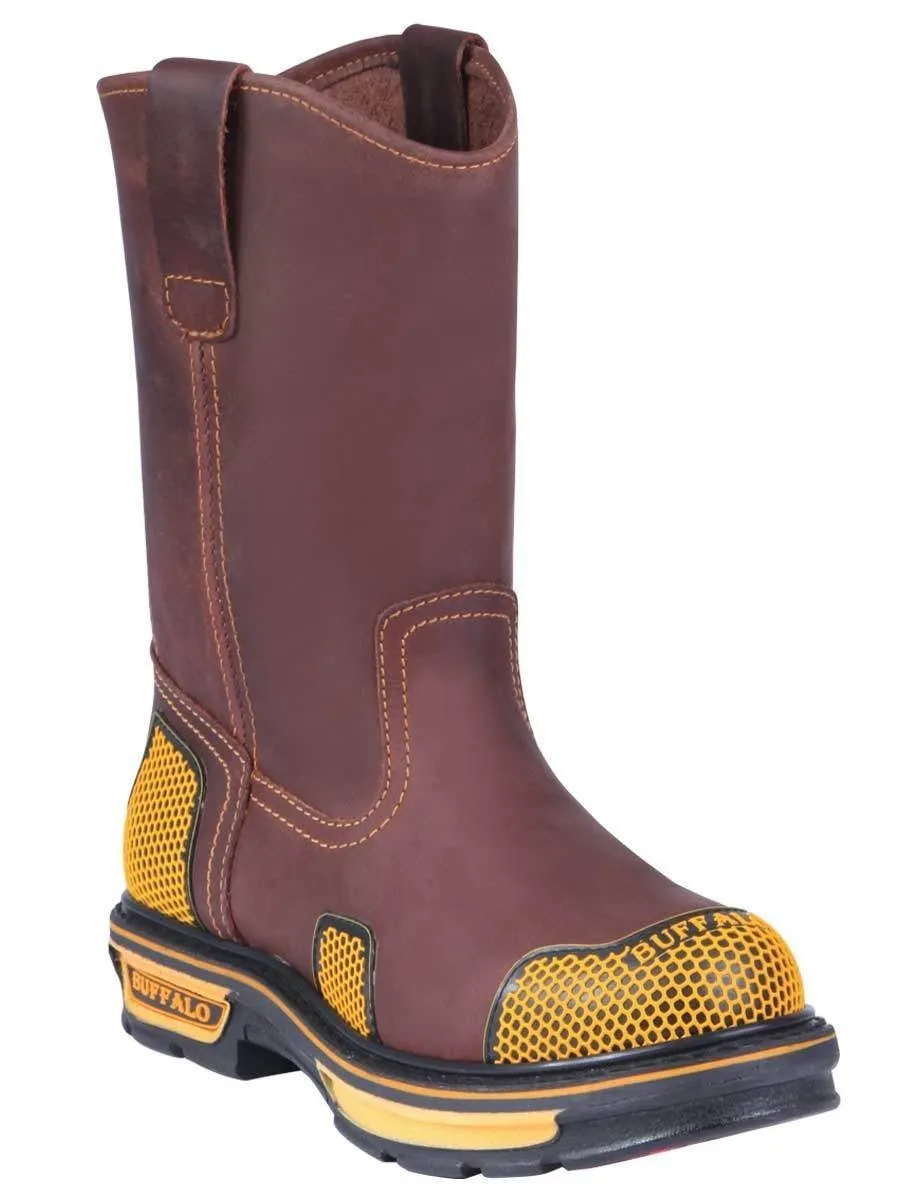 Men's Soft Toe Work Boots 'Buffalo & Bull' Color Coffee Coffee 123031