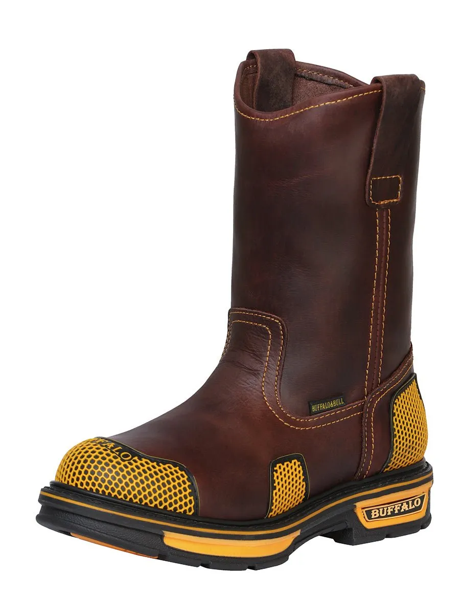 Men's Soft Toe Work Boots 'Buffalo & Bull' Color Coffee Coffee 123031