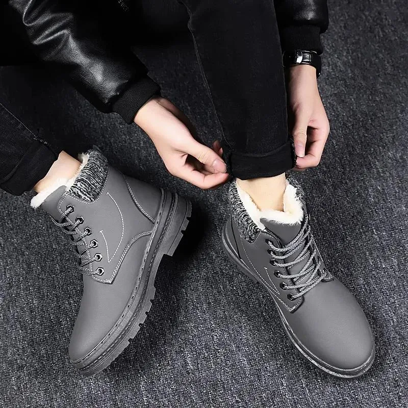 Men's Velvet Padded Snow Boots Mid-high Warm Martin Boots Cotton Ankle Boots