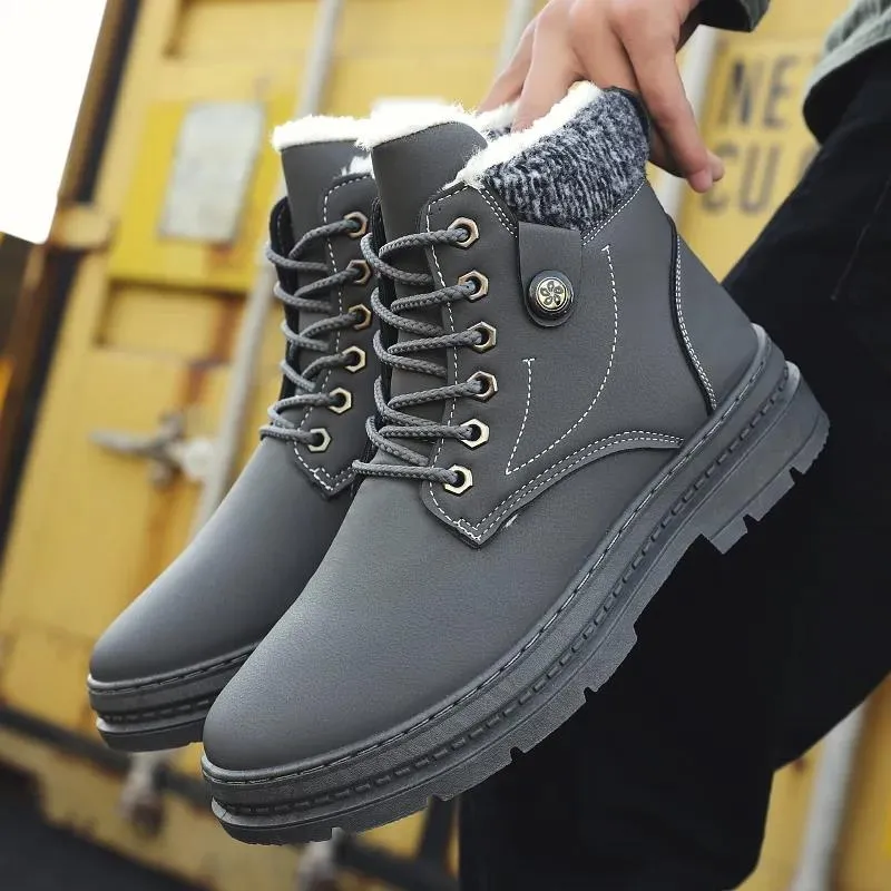 Men's Velvet Padded Snow Boots Mid-high Warm Martin Boots Cotton Ankle Boots