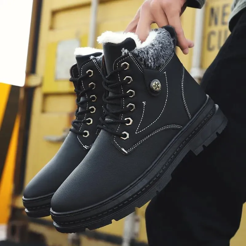 Men's Velvet Padded Snow Boots Mid-high Warm Martin Boots Cotton Ankle Boots