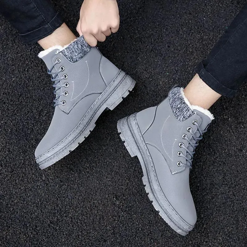 Men's Velvet Padded Snow Boots Mid-high Warm Martin Boots Cotton Ankle Boots