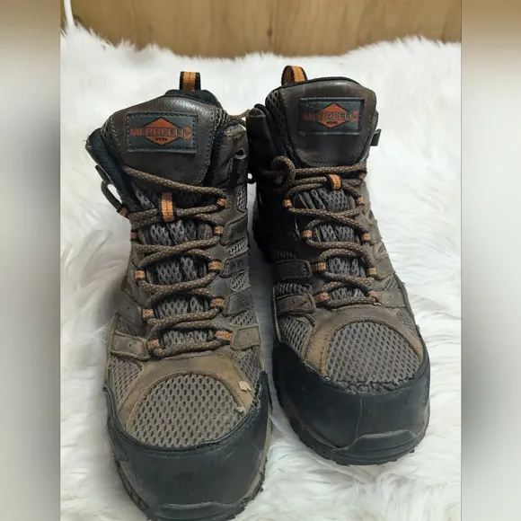 MERRELL Men's MOAB 2 VERTEX MID Waterproof Composite Toe Work Boot Brown Size 9