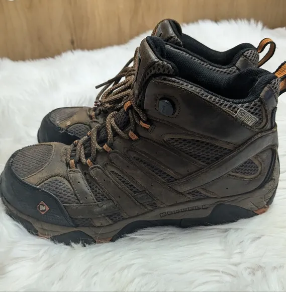 MERRELL Men's MOAB 2 VERTEX MID Waterproof Composite Toe Work Boot Brown Size 9