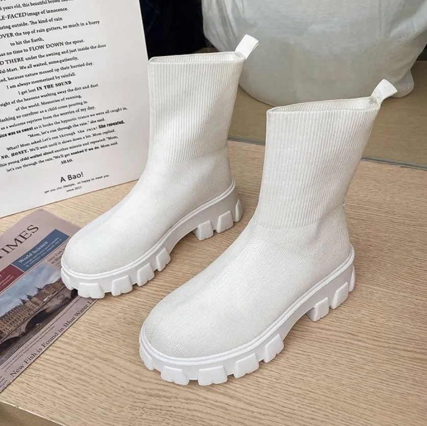 Mid-heel European And American Mid-tube Boots Set Foot Large Size Boots