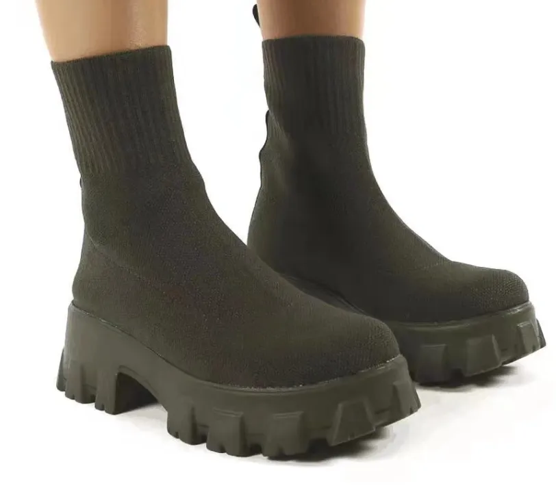 Mid-heel European And American Mid-tube Boots Set Foot Large Size Boots