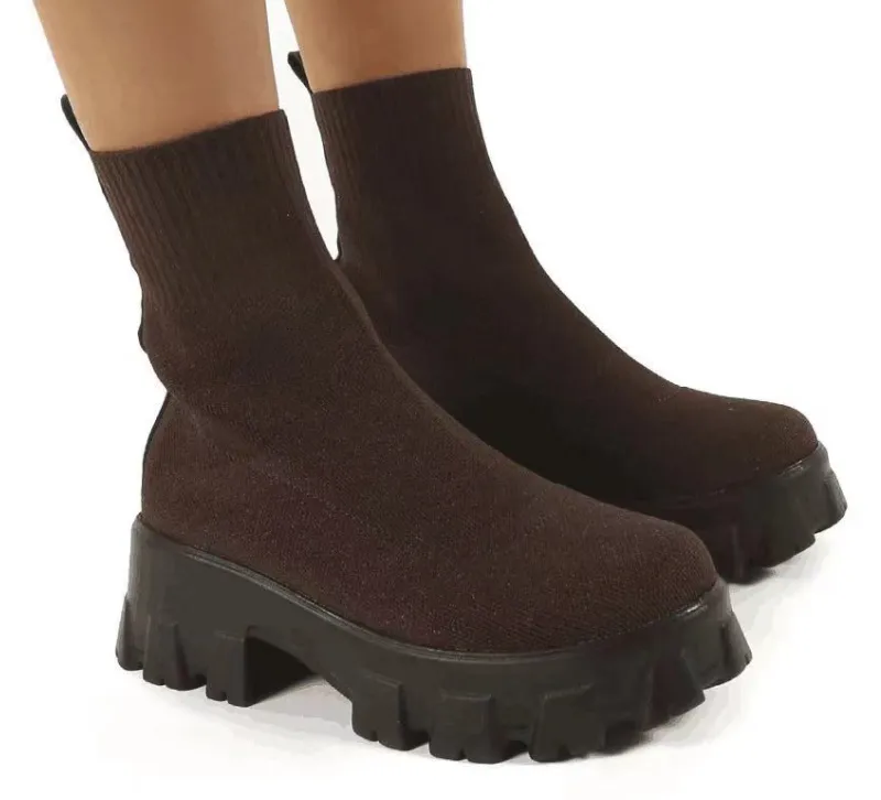 Mid-heel European And American Mid-tube Boots Set Foot Large Size Boots