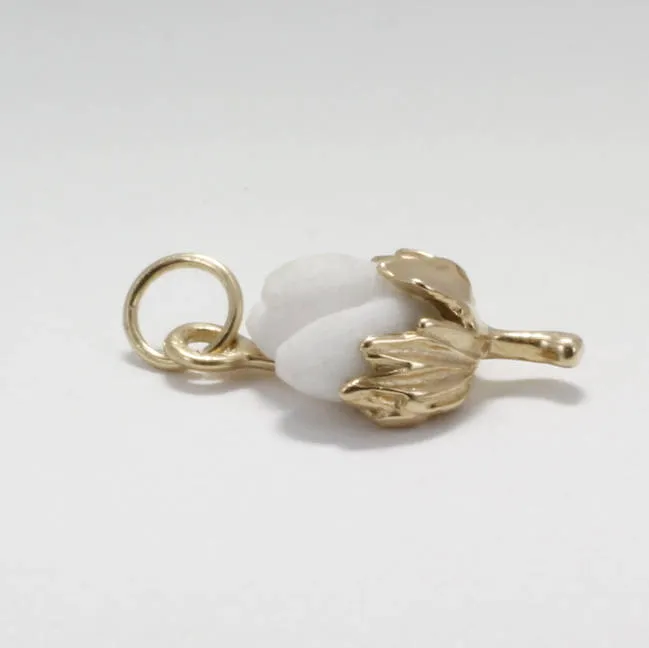Miniature Boll Gold Cotton Boll Charm with white Boll