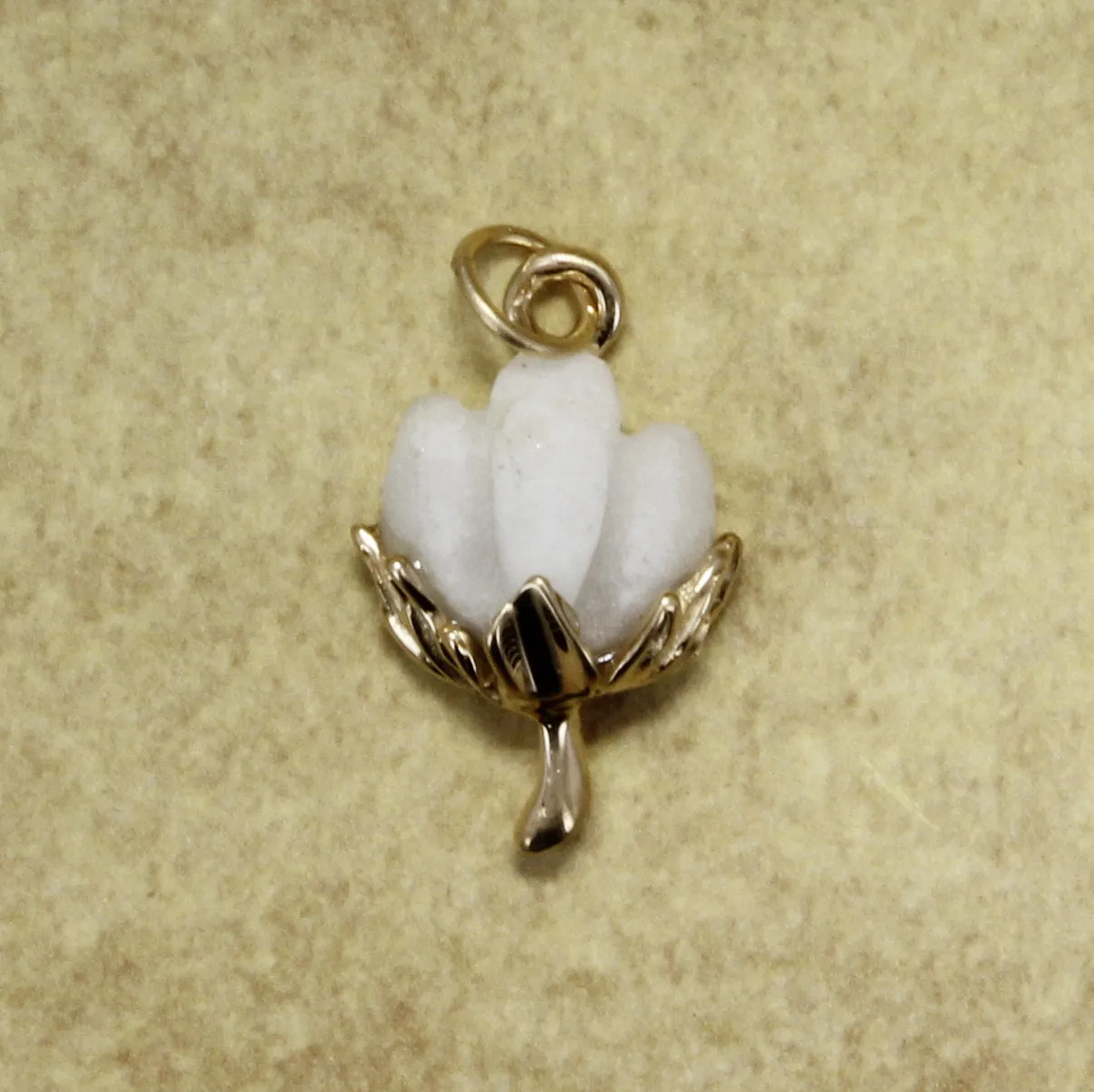Miniature Boll Gold Cotton Boll Charm with white Boll